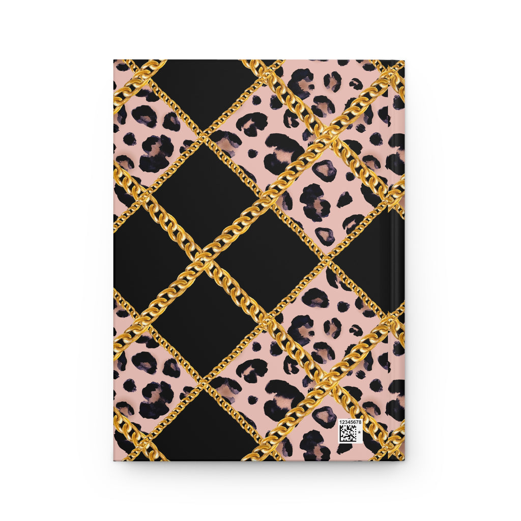 Hardcover Journal — Pink Leopard & Gold Chain Lattice (Lined) by Printify