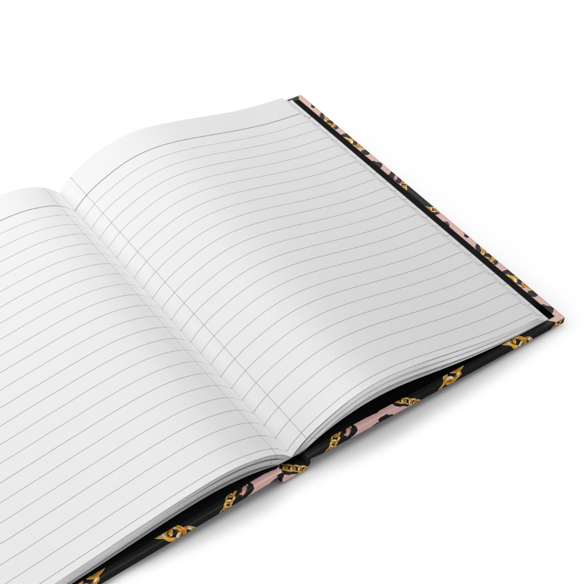 Hardcover Journal — Pink Leopard & Gold Chain Lattice (Lined) by Printify