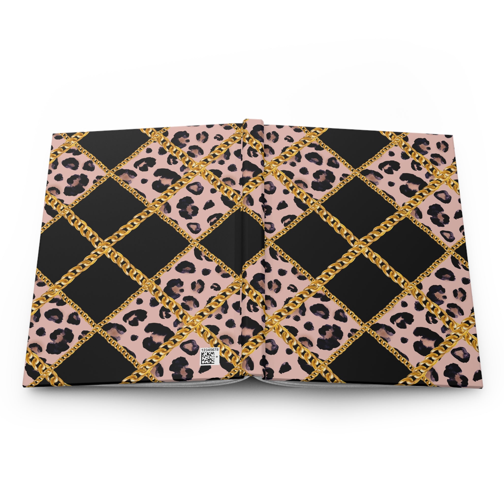 Hardcover Journal — Pink Leopard & Gold Chain Lattice (Lined) by Printify