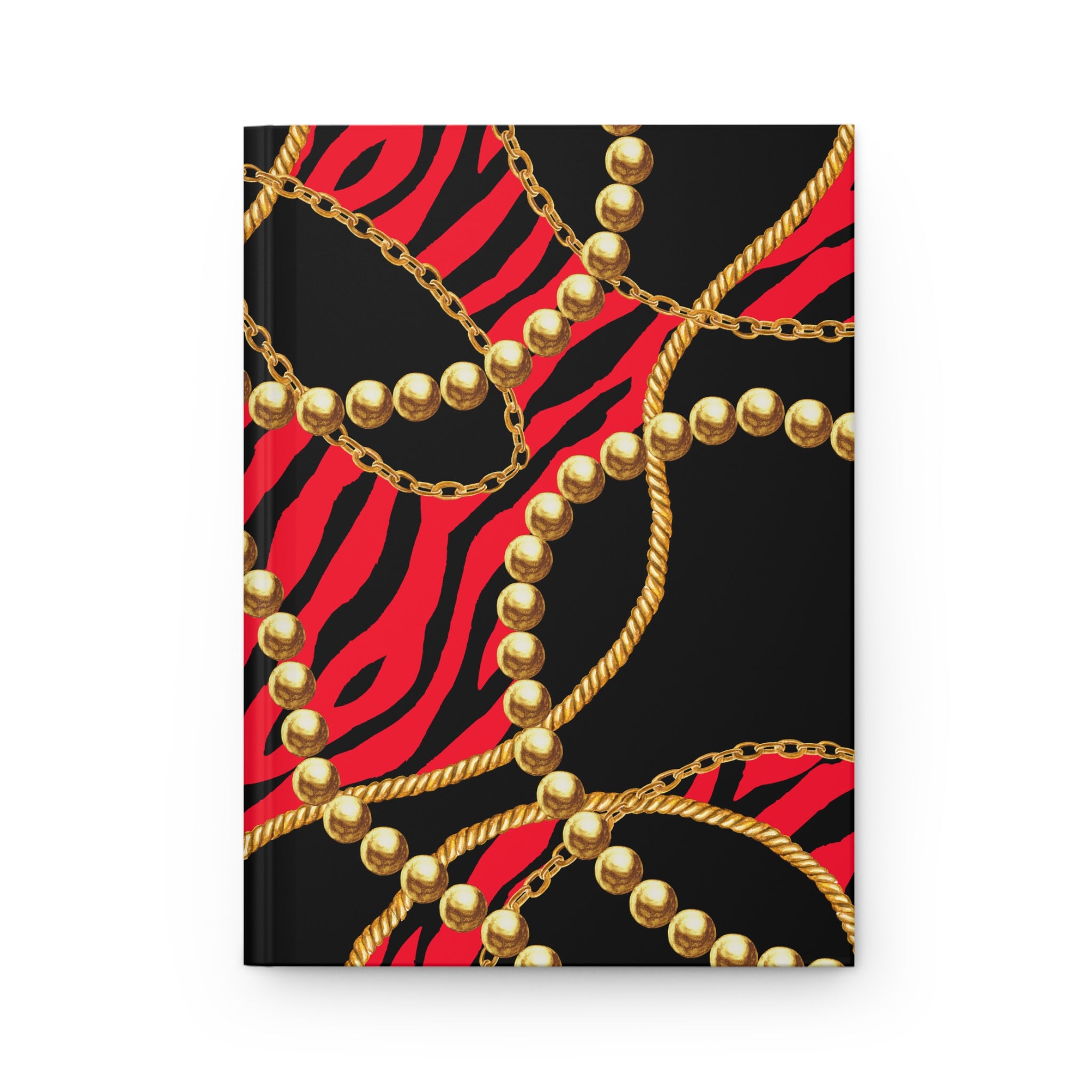 Hardcover Journal — Red Zebra & Gold Chain Lined Notebook by Printify