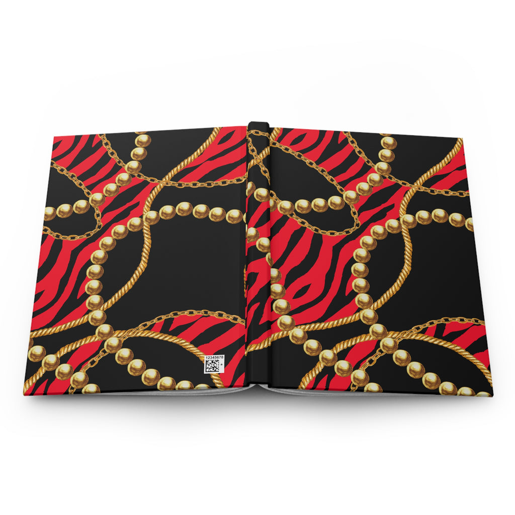 Hardcover Journal — Red Zebra & Gold Chain Lined Notebook by Printify