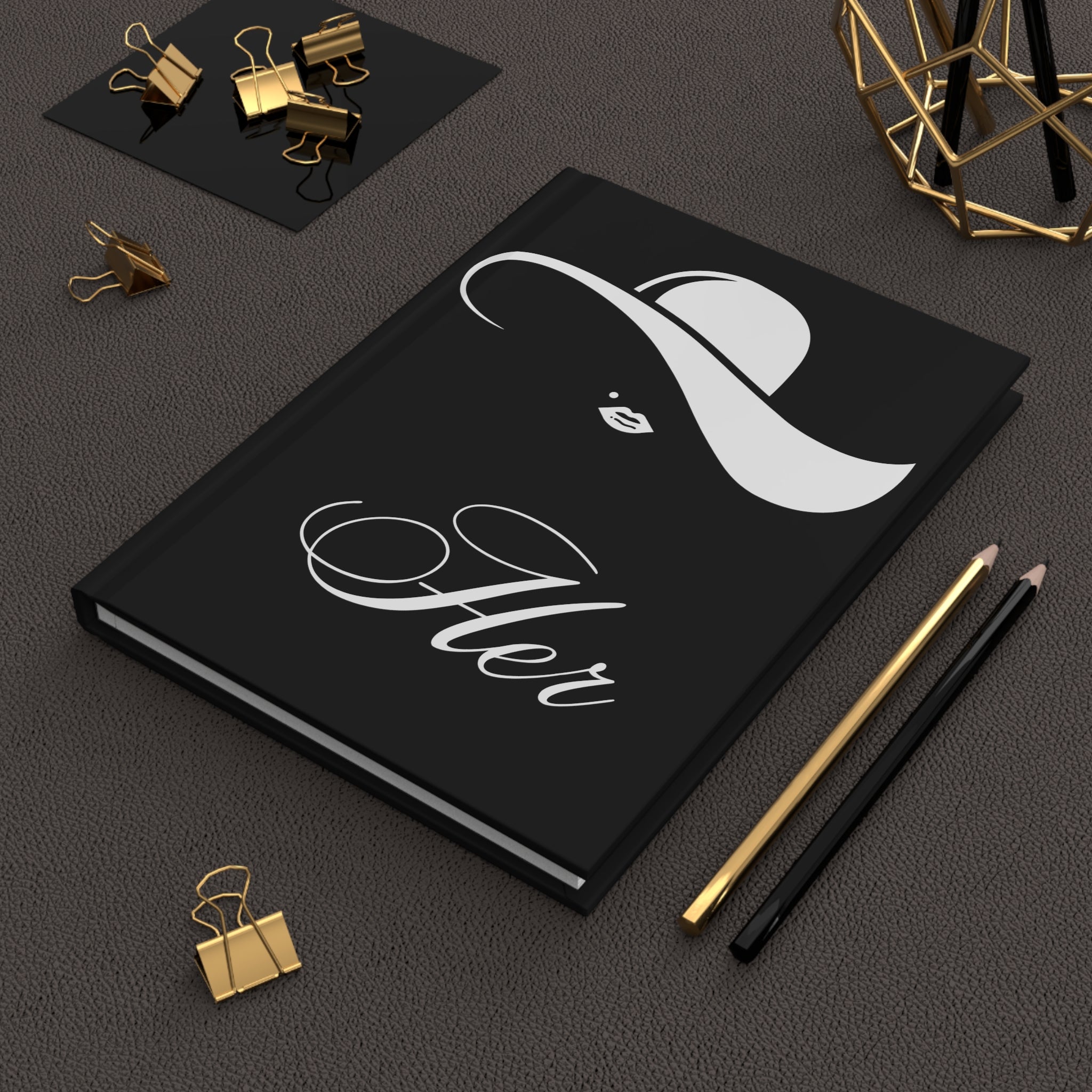 Her Elegant Journal — Black Hardcover Lined Notebook by Printify