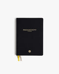 Black productivity planner with 'Productivity Planner' text on a white background