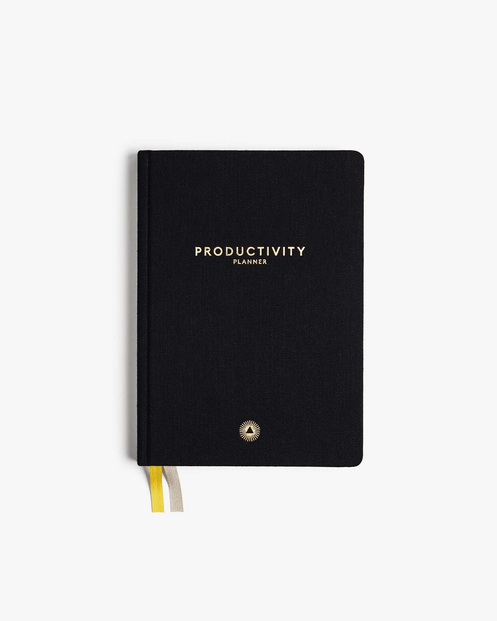 Black productivity planner with 'Productivity Planner' text on a white background