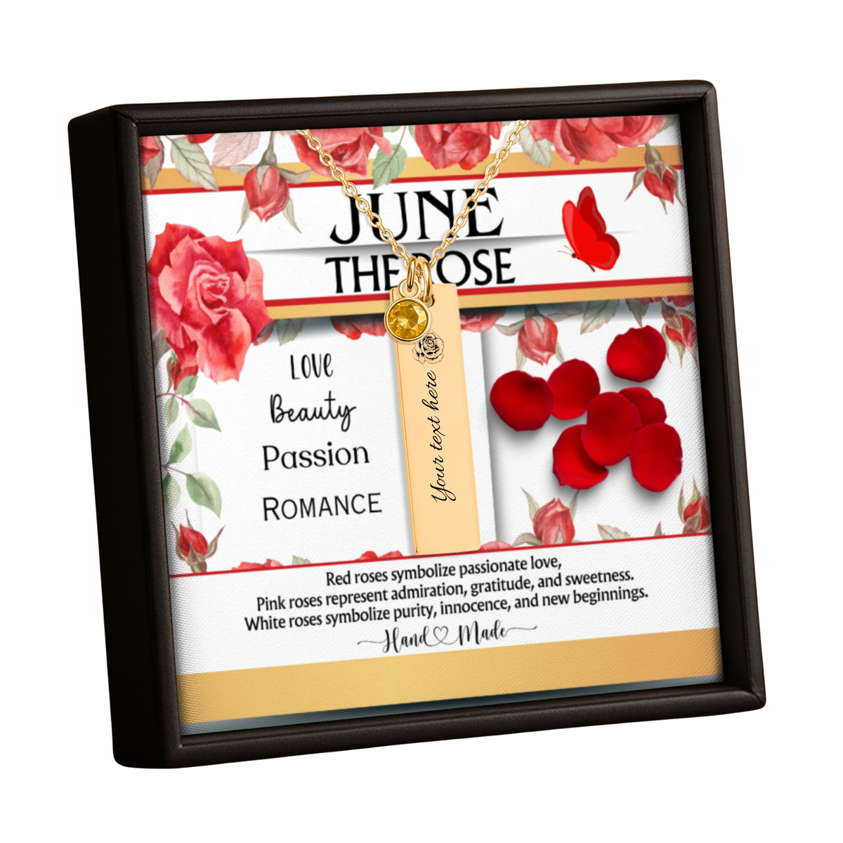 June Rose Birthstone Vertical Bar Necklace Personalized Name Jewelry by OwnPrint