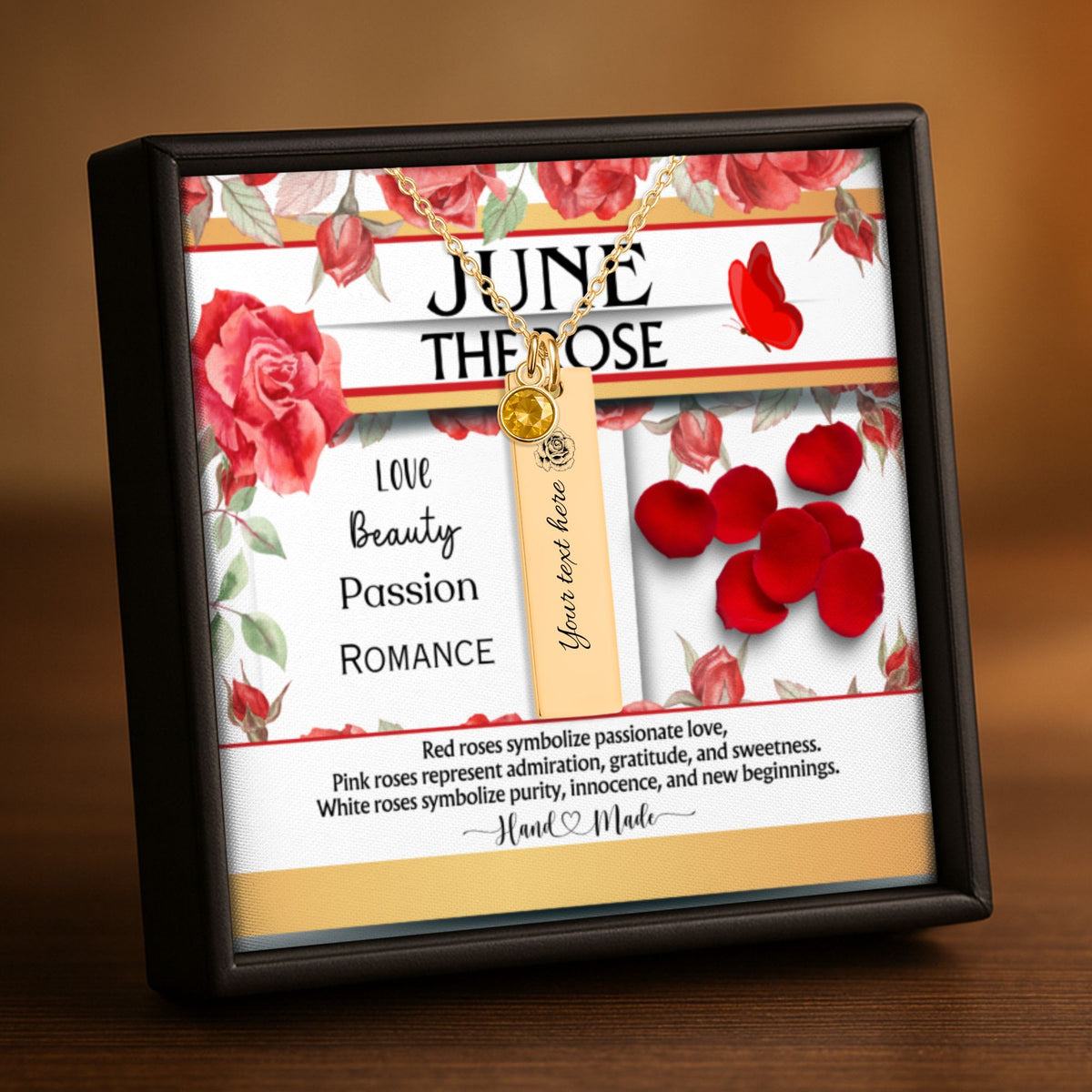 June Rose Birthstone Vertical Bar Necklace Personalized Name Jewelry by OwnPrint