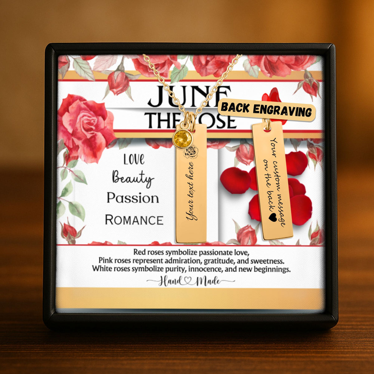 June Rose Birthstone Vertical Bar Necklace Personalized Name Jewelry by OwnPrint