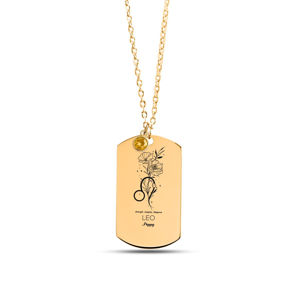 Leo Birth Flower Necklace Tag Necklace with Birthstone by OwnPrint