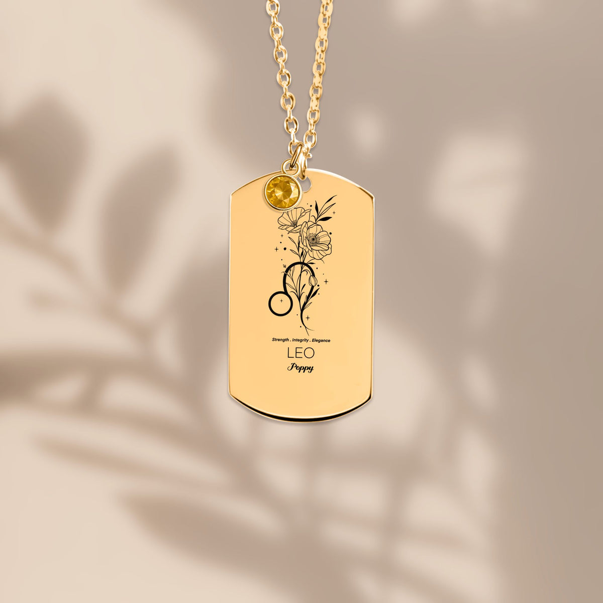 Leo Birth Flower Necklace Tag Necklace with Birthstone by OwnPrint