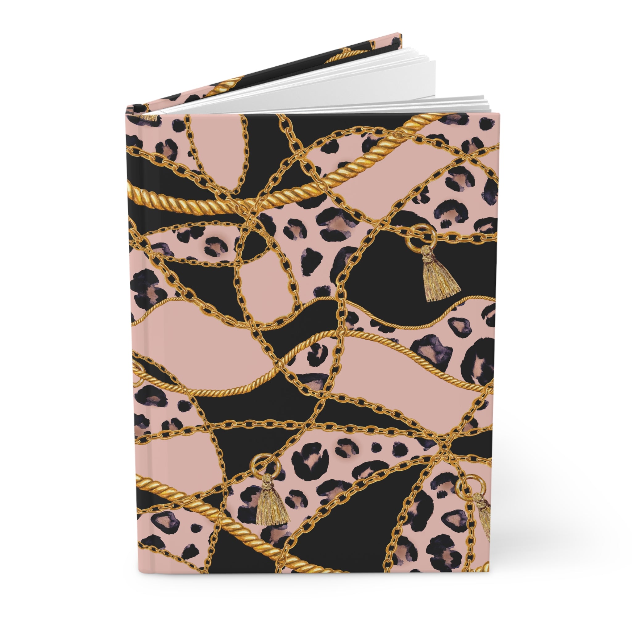 Leopard Chain Hardcover Journal — Pink & Gold Lined Notebook by Printify