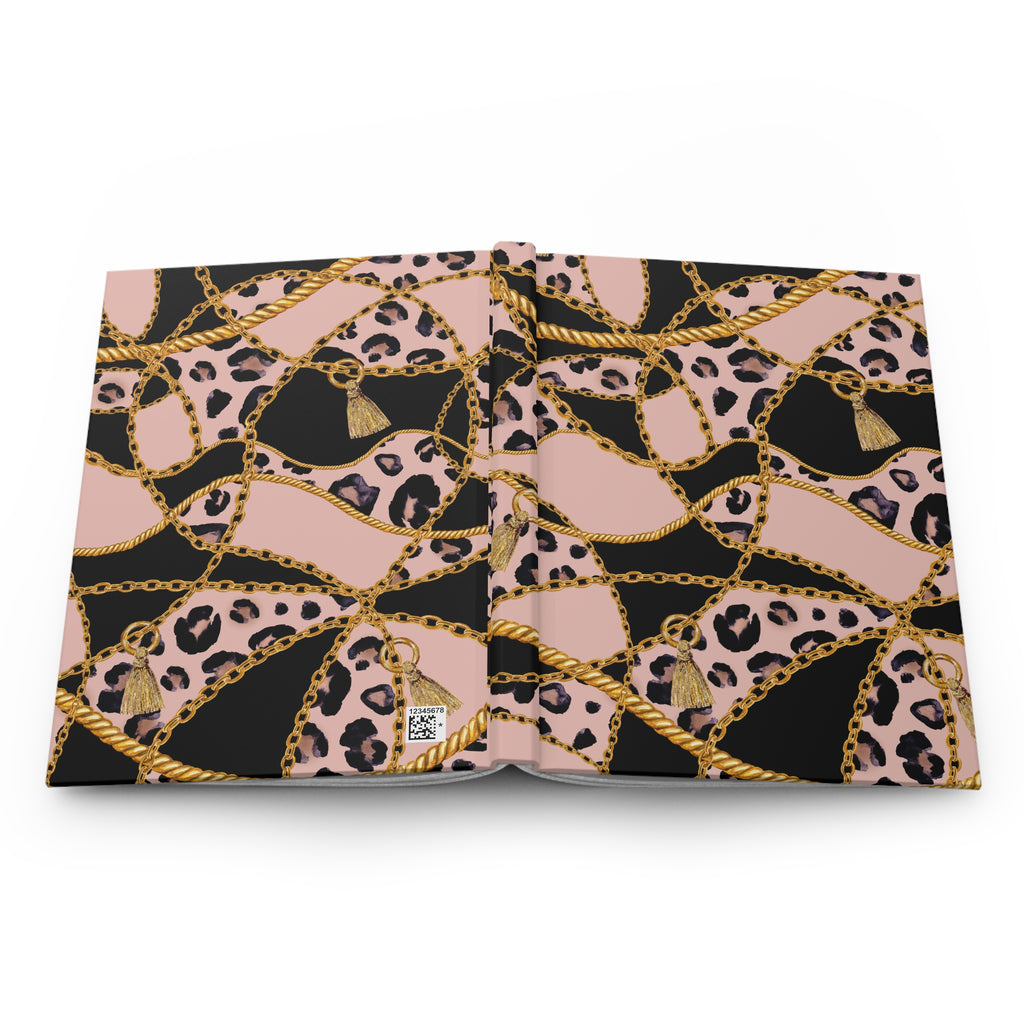 Leopard Chain Hardcover Journal — Pink & Gold Lined Notebook by Printify