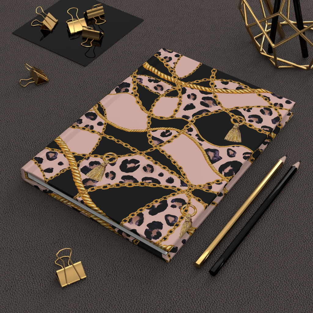 Leopard Chain Hardcover Journal — Pink & Gold Lined Notebook by Printify