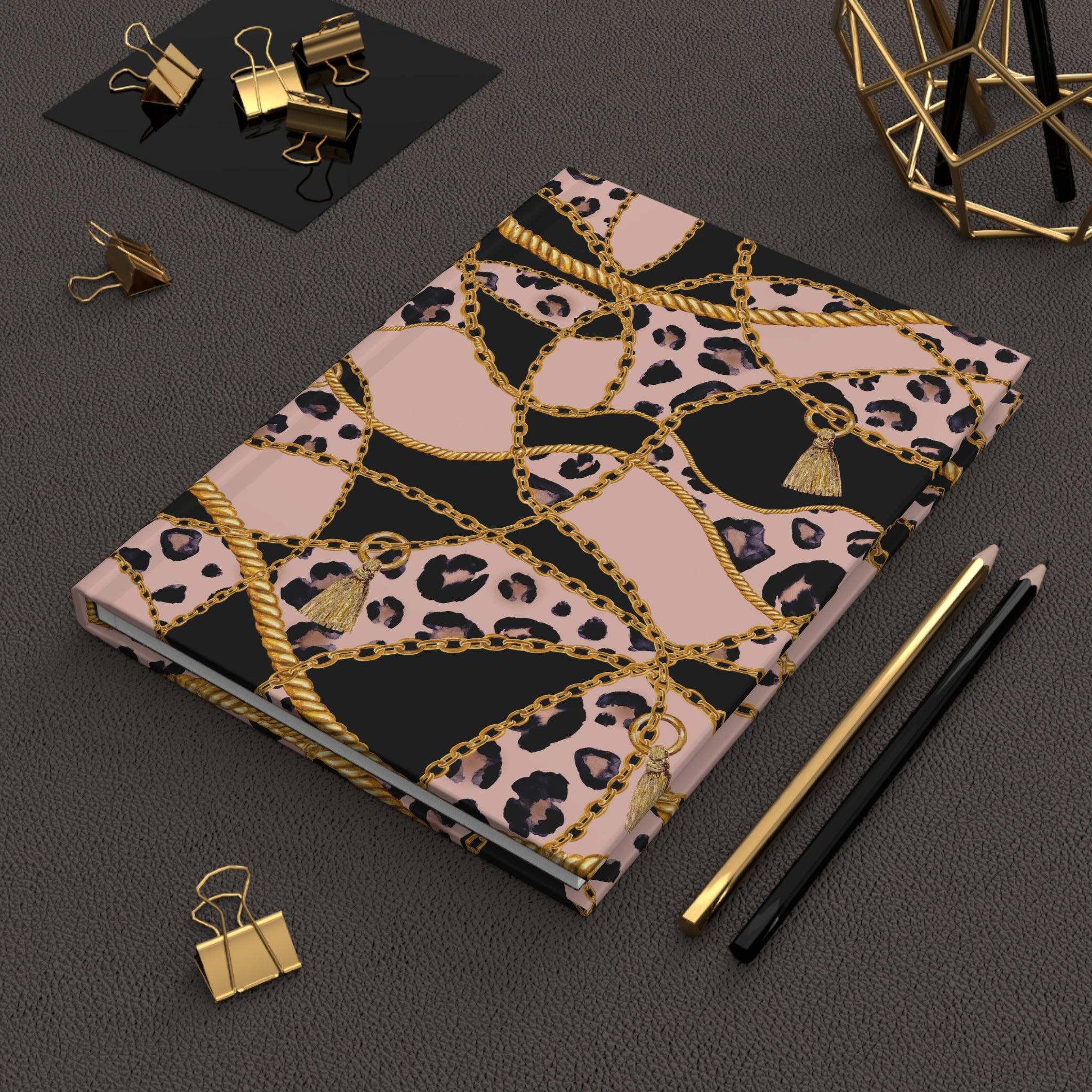 Leopard Chain Hardcover Journal — Pink & Gold Lined Notebook by Printify