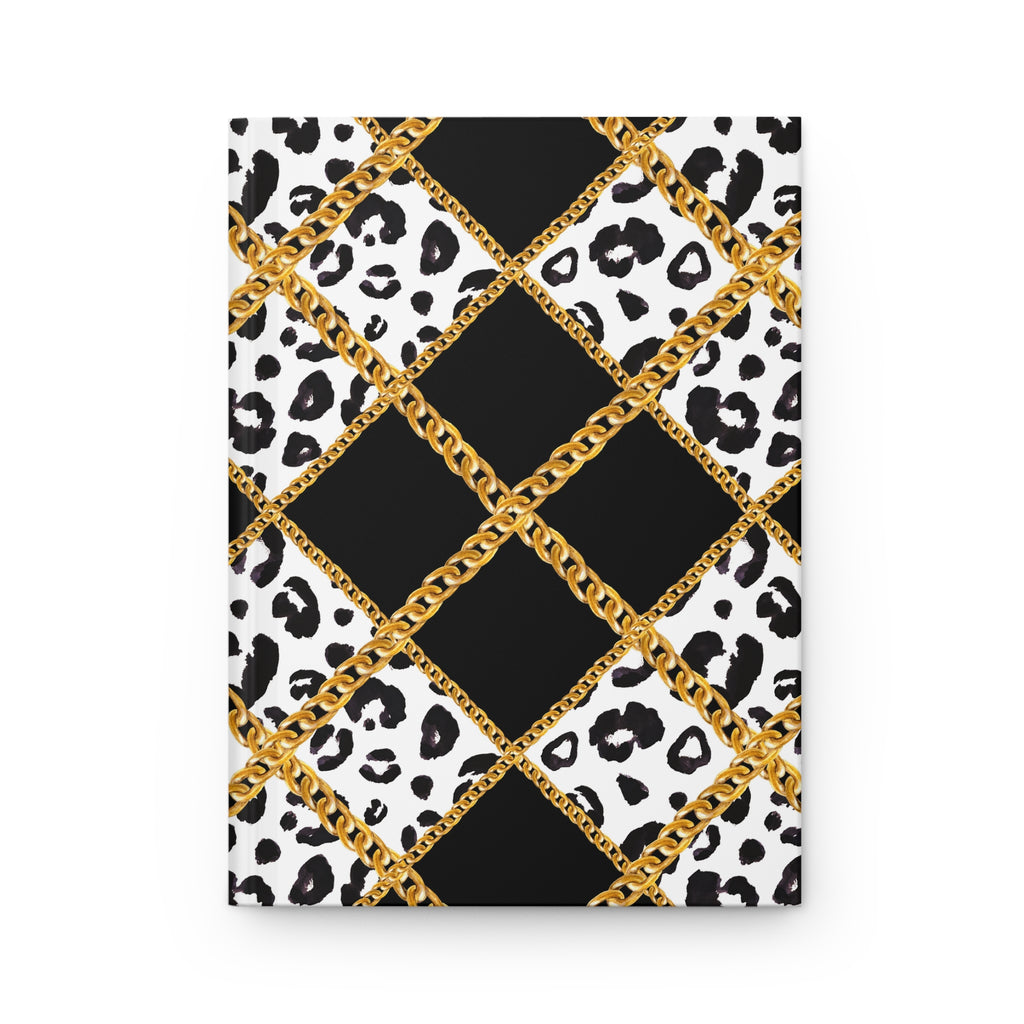 Leopard Chain Plaid Hardcover Journal — Luxe Black & Gold Lined Notebook by Printify