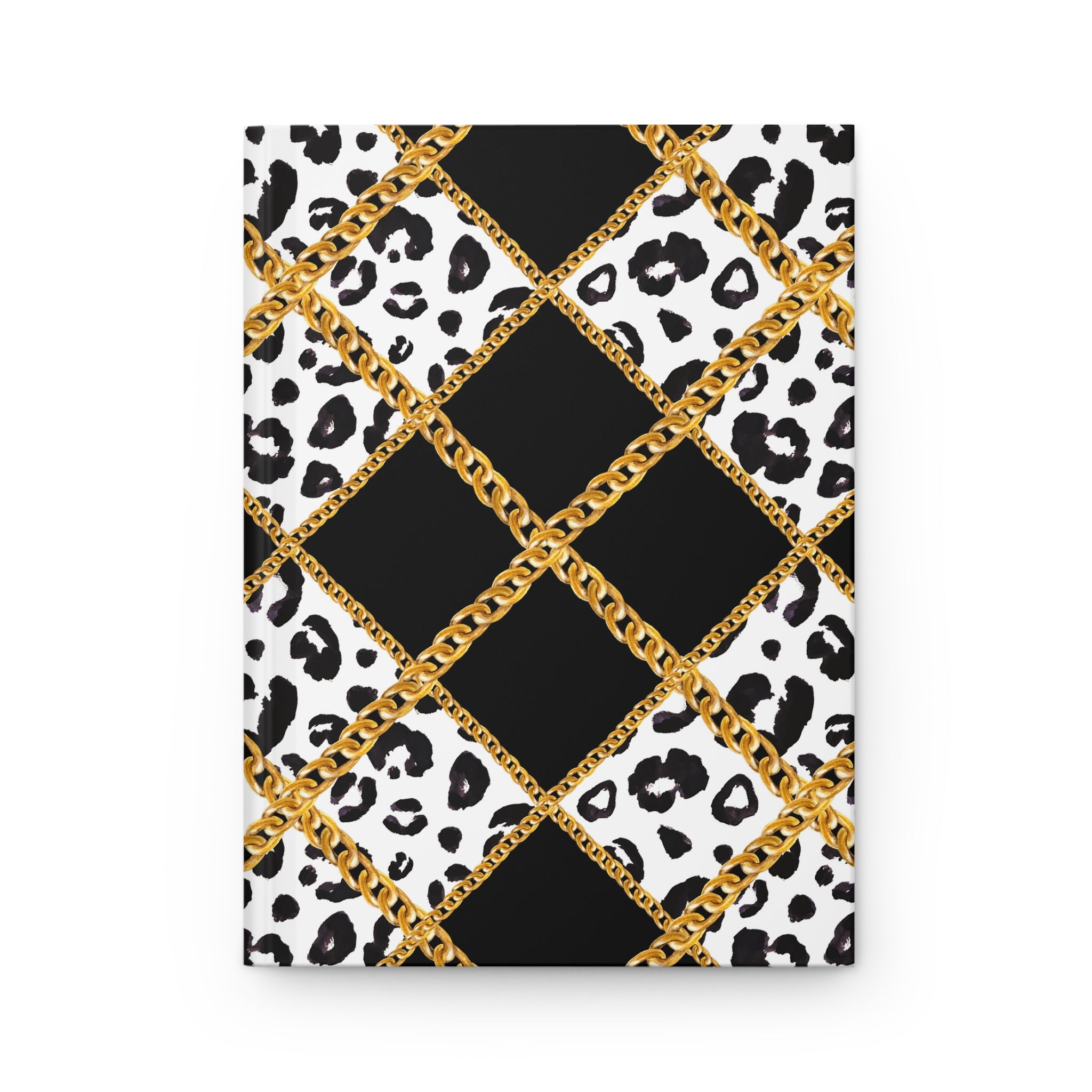 Leopard Chain Plaid Hardcover Journal — Luxe Black & Gold Lined Notebook by Printify