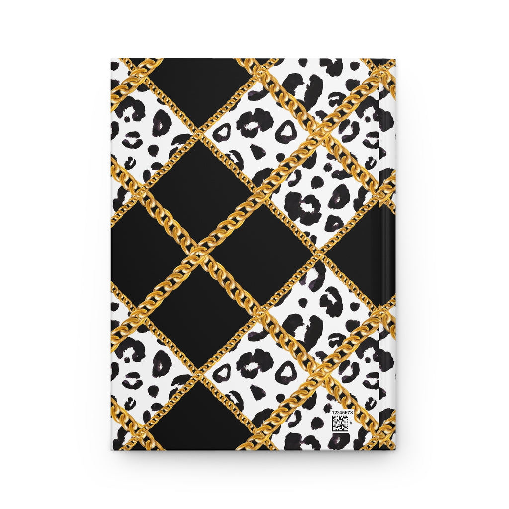 Leopard Chain Plaid Hardcover Journal — Luxe Black & Gold Lined Notebook by Printify