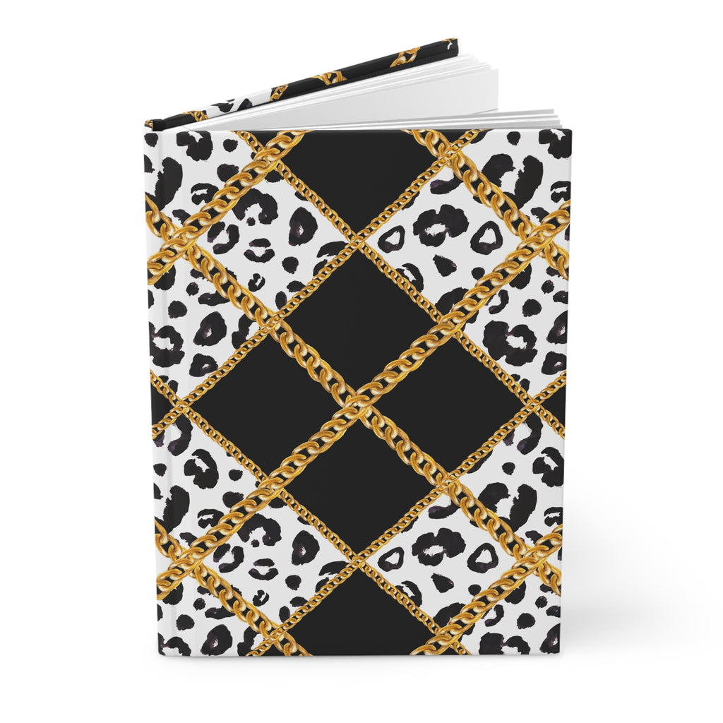 Leopard Chain Plaid Hardcover Journal — Luxe Black & Gold Lined Notebook by Printify