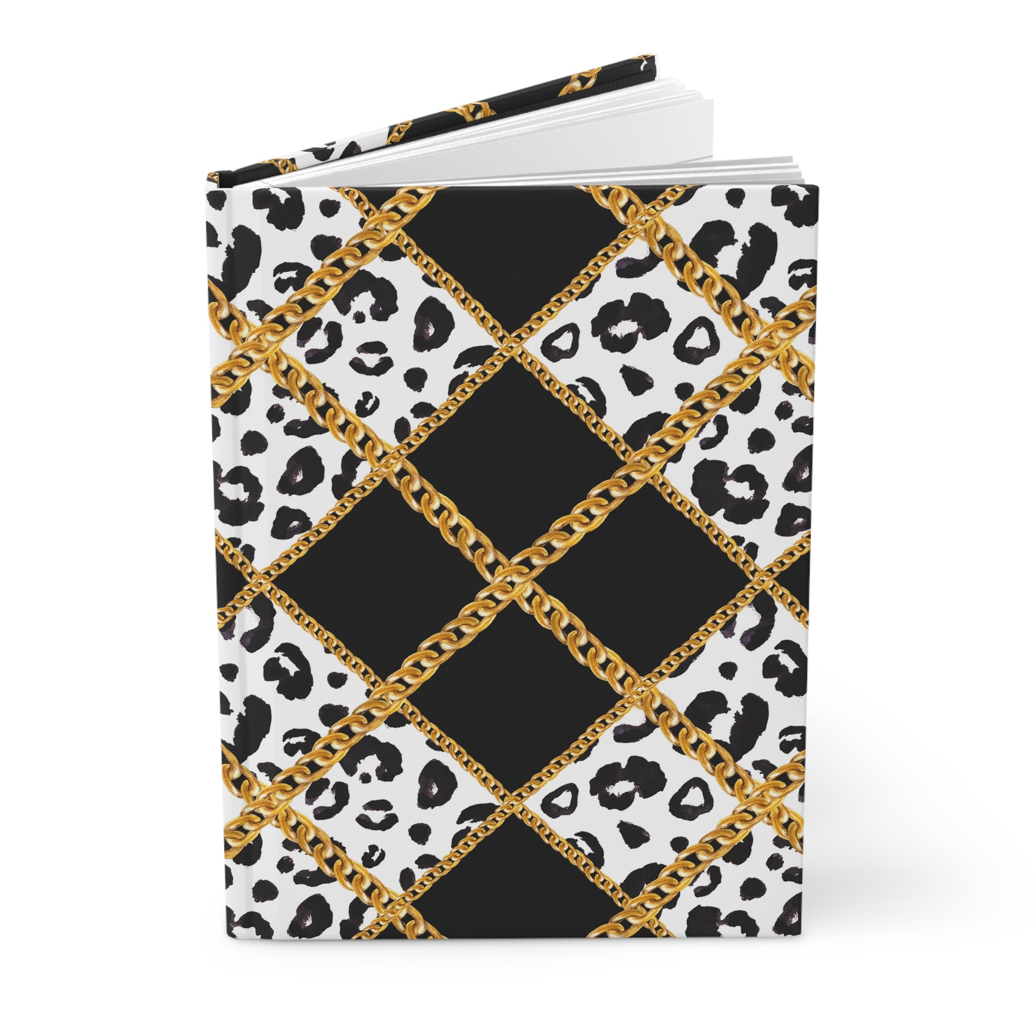 Leopard Chain Plaid Hardcover Journal — Luxe Black & Gold Lined Notebook by Printify