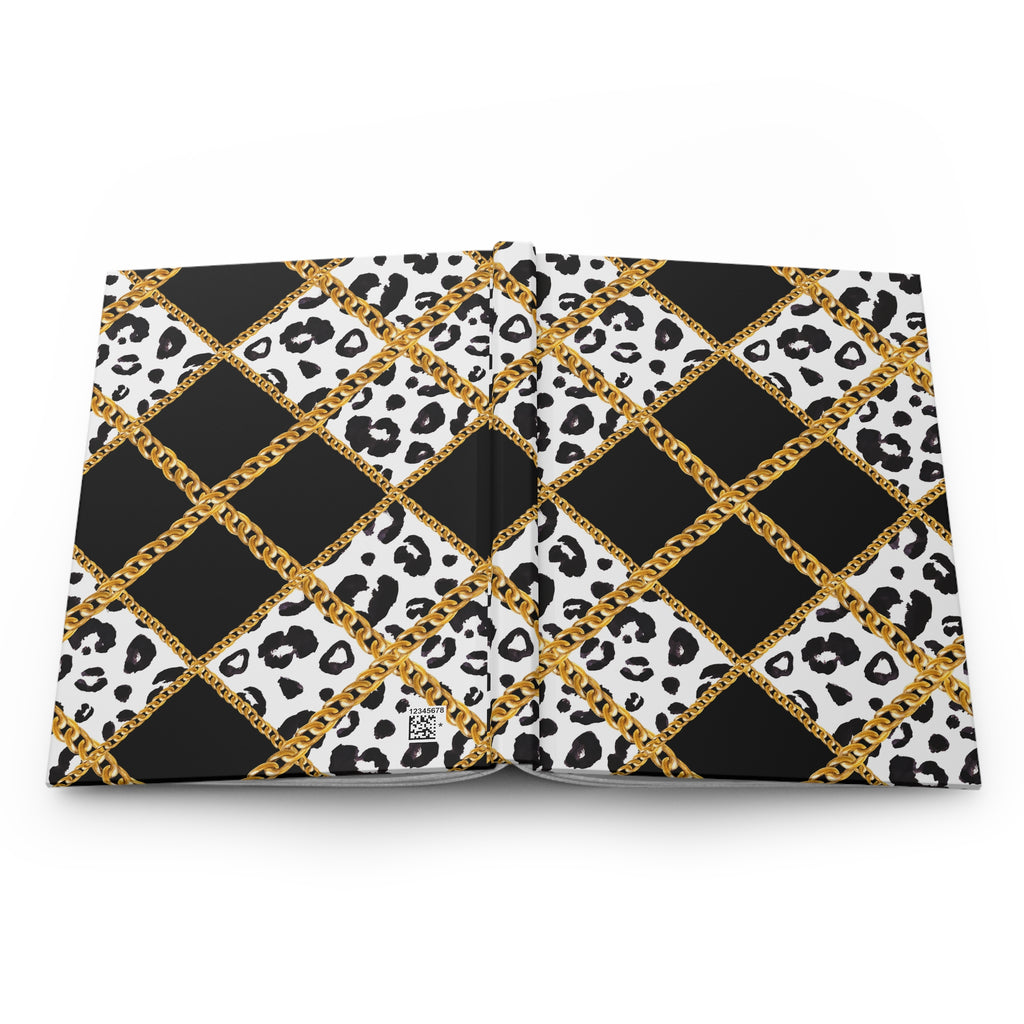 Leopard Chain Plaid Hardcover Journal — Luxe Black & Gold Lined Notebook by Printify