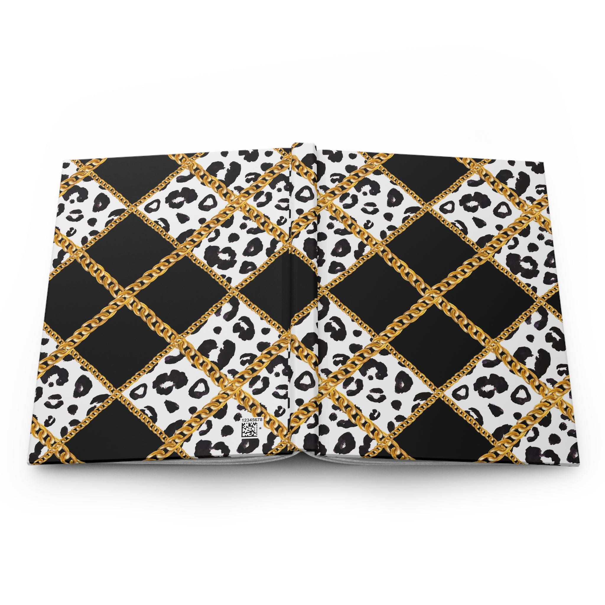 Leopard Chain Plaid Hardcover Journal — Luxe Black & Gold Lined Notebook by Printify
