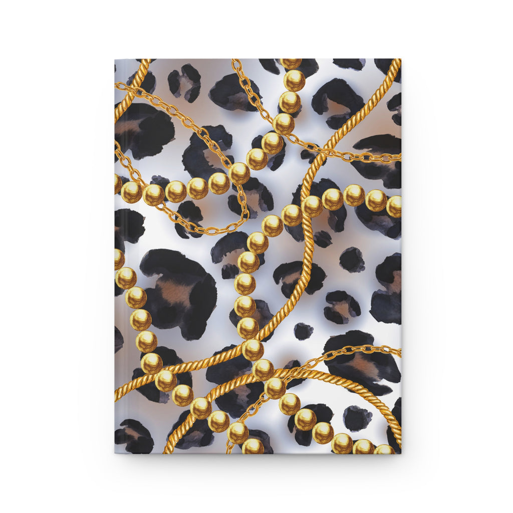 Leopard & Gold Chain Hardcover Journal — Lined Matte Notebook by Printify