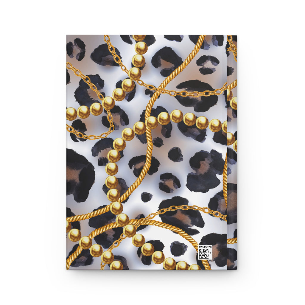 Leopard & Gold Chain Hardcover Journal — Lined Matte Notebook by Printify