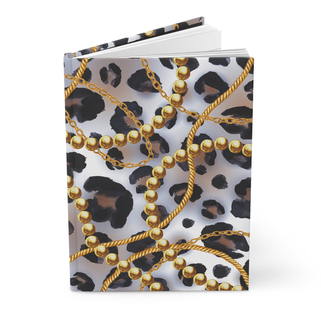 Leopard & Gold Chain Hardcover Journal — Lined Matte Notebook by Printify