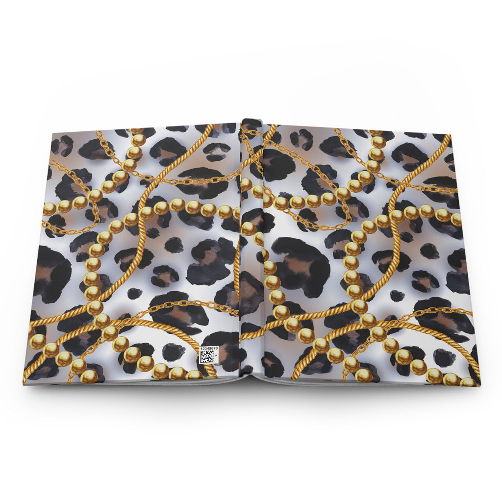 Leopard & Gold Chain Hardcover Journal — Lined Matte Notebook by Printify