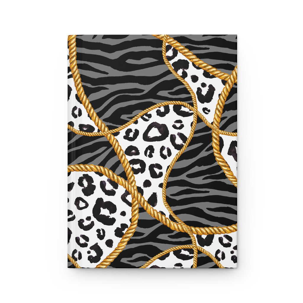 Leopard & Rope Pattern Hardcover Journal — Lined Black Zebra Notebook by Printify