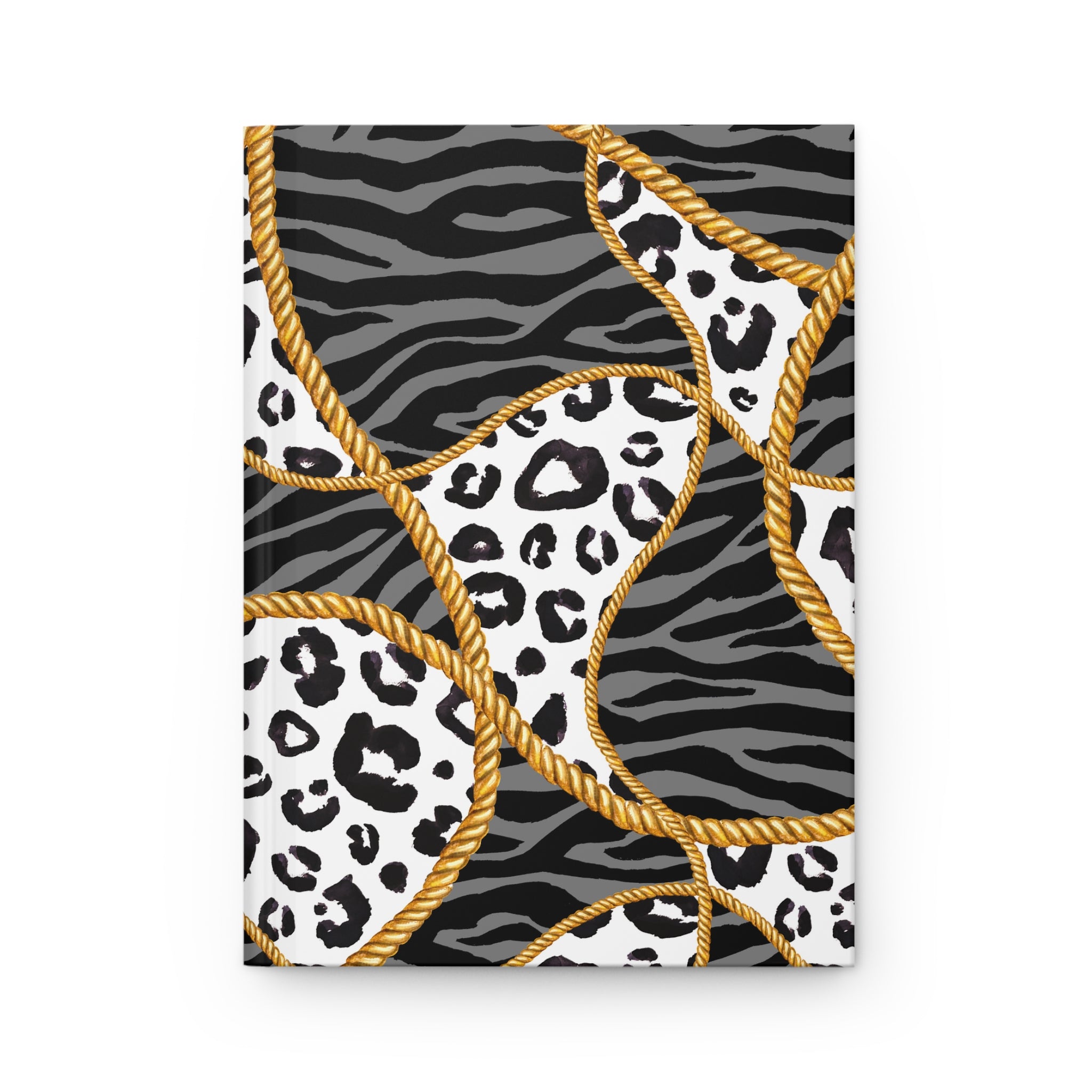 Leopard & Rope Pattern Hardcover Journal — Lined Black Zebra Notebook by Printify