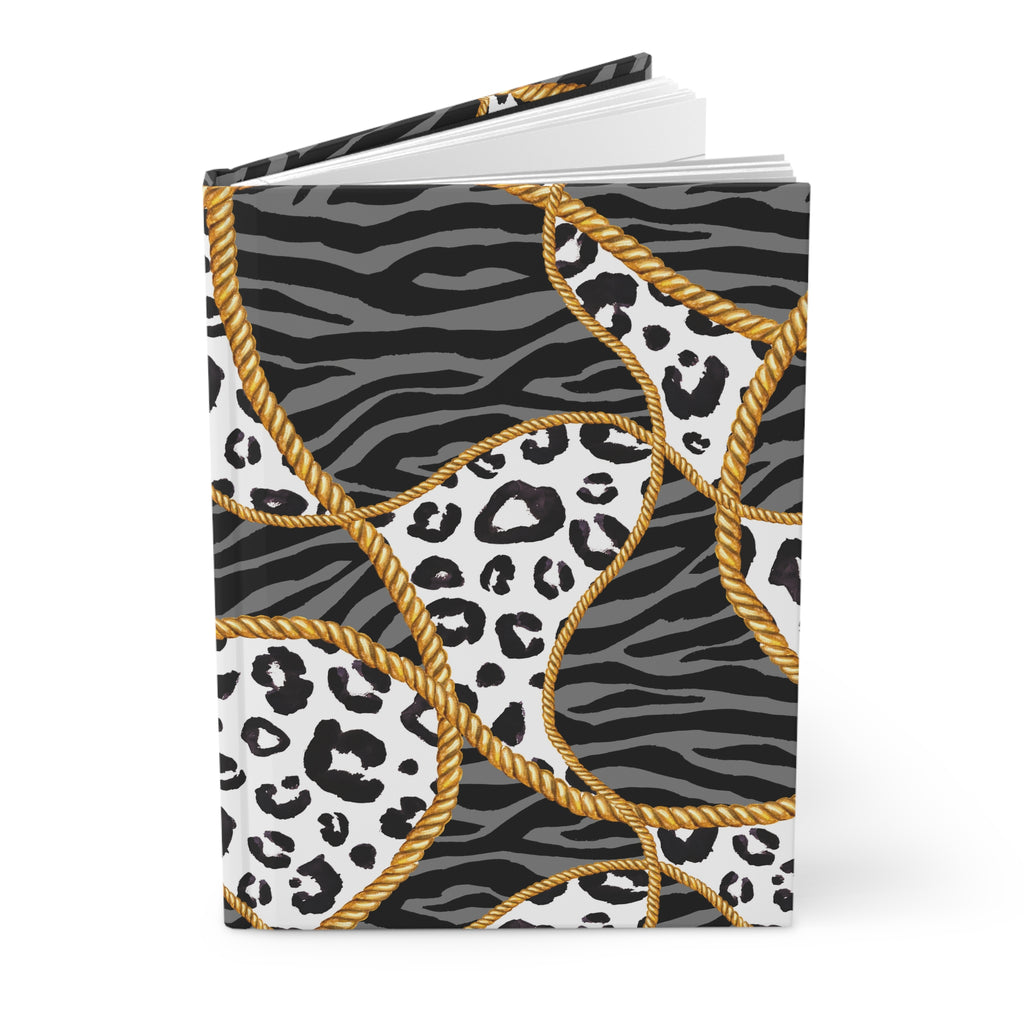 Leopard & Rope Pattern Hardcover Journal — Lined Black Zebra Notebook by Printify