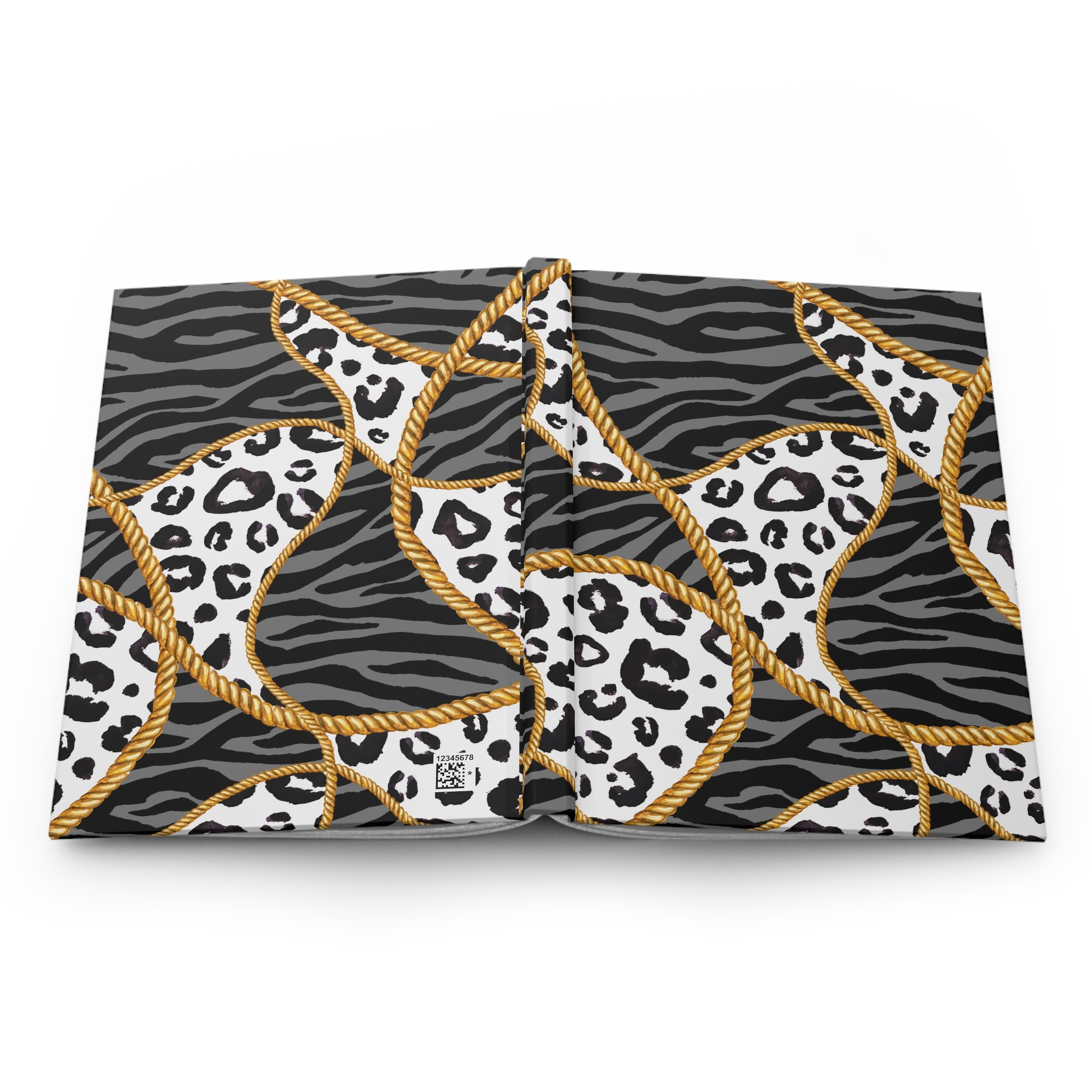 Leopard & Rope Pattern Hardcover Journal — Lined Black Zebra Notebook by Printify
