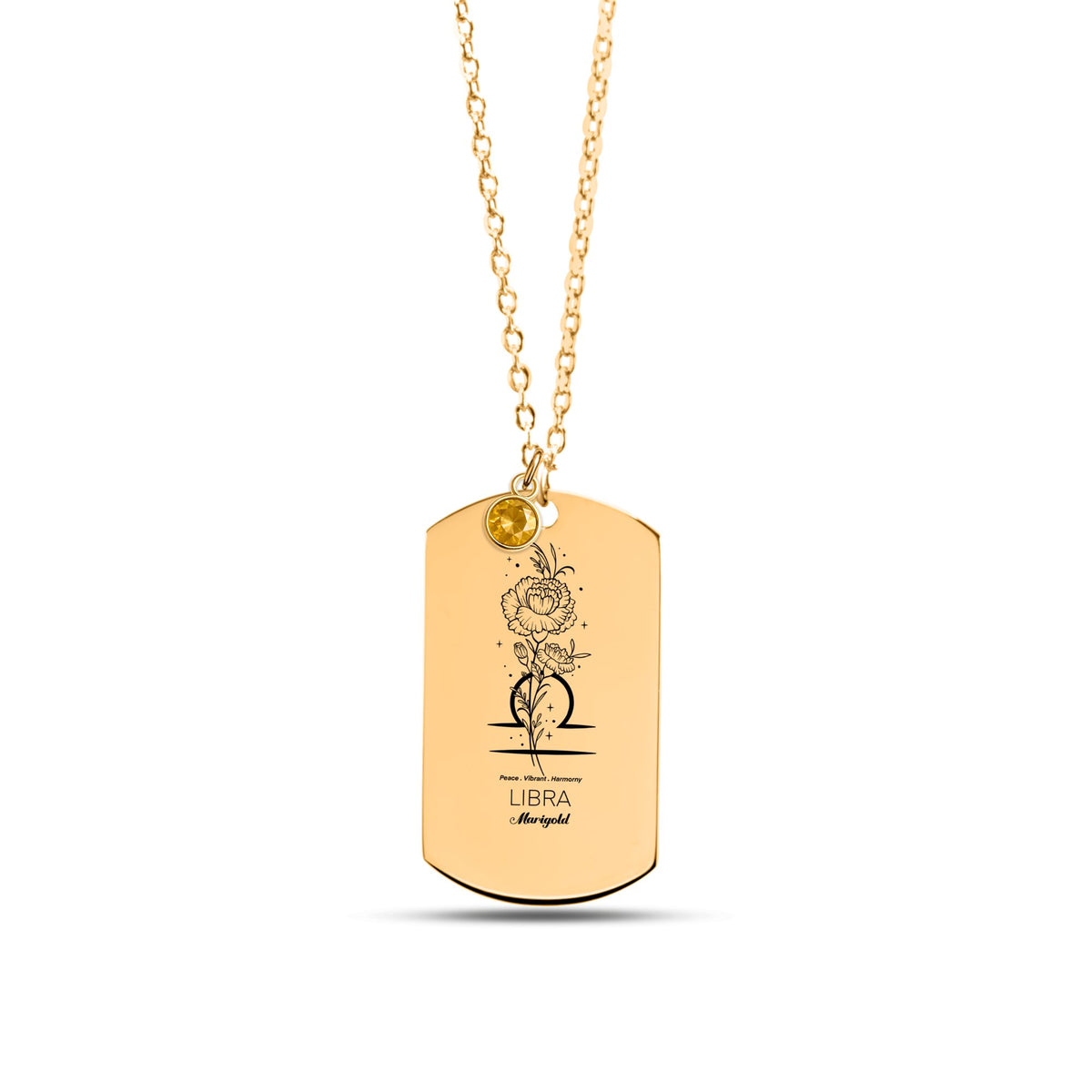Libra Birth Flower Necklace Tag Necklace with Birthstone by OwnPrint