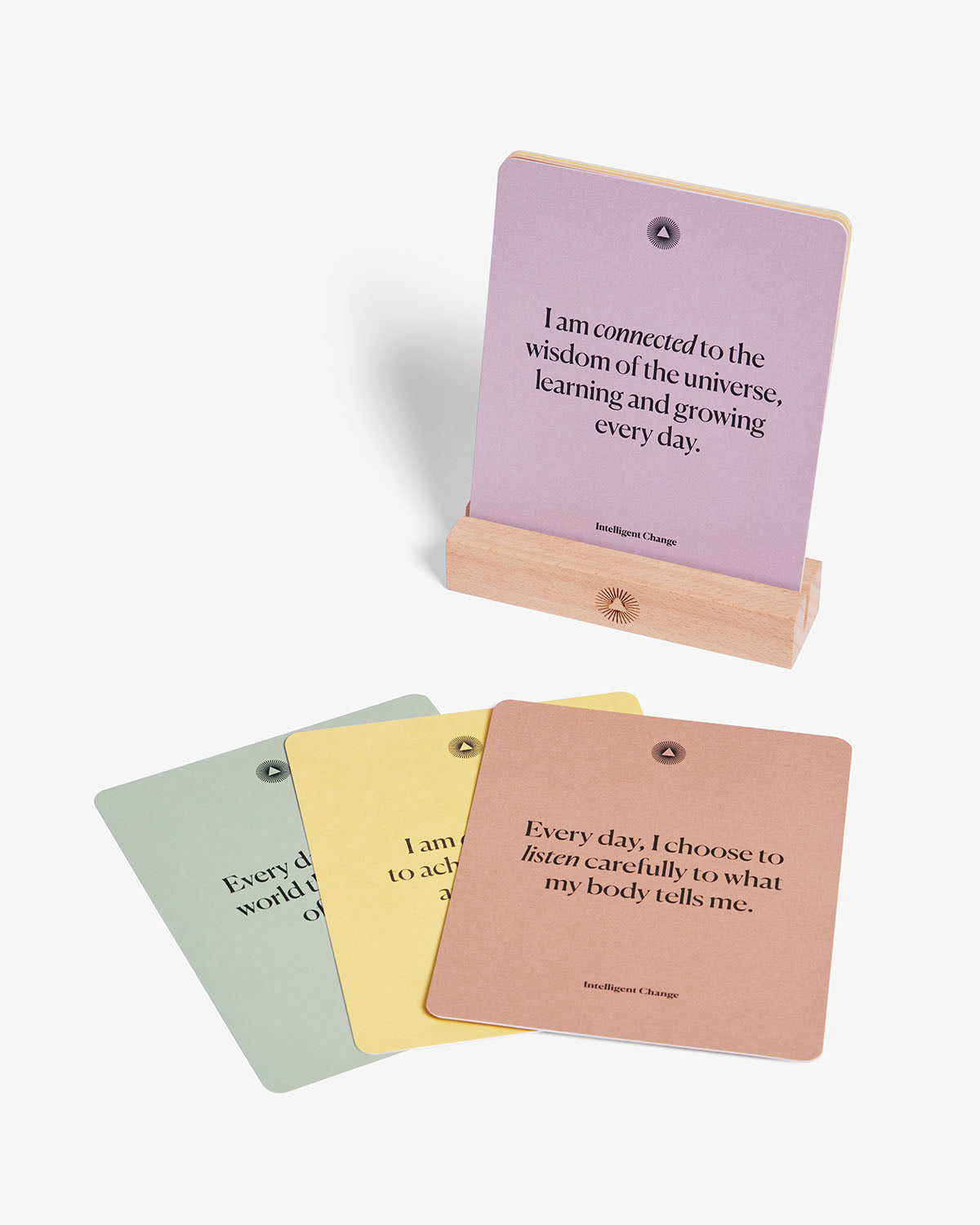 Set of affirmation cards with motivational quotes on a white background
