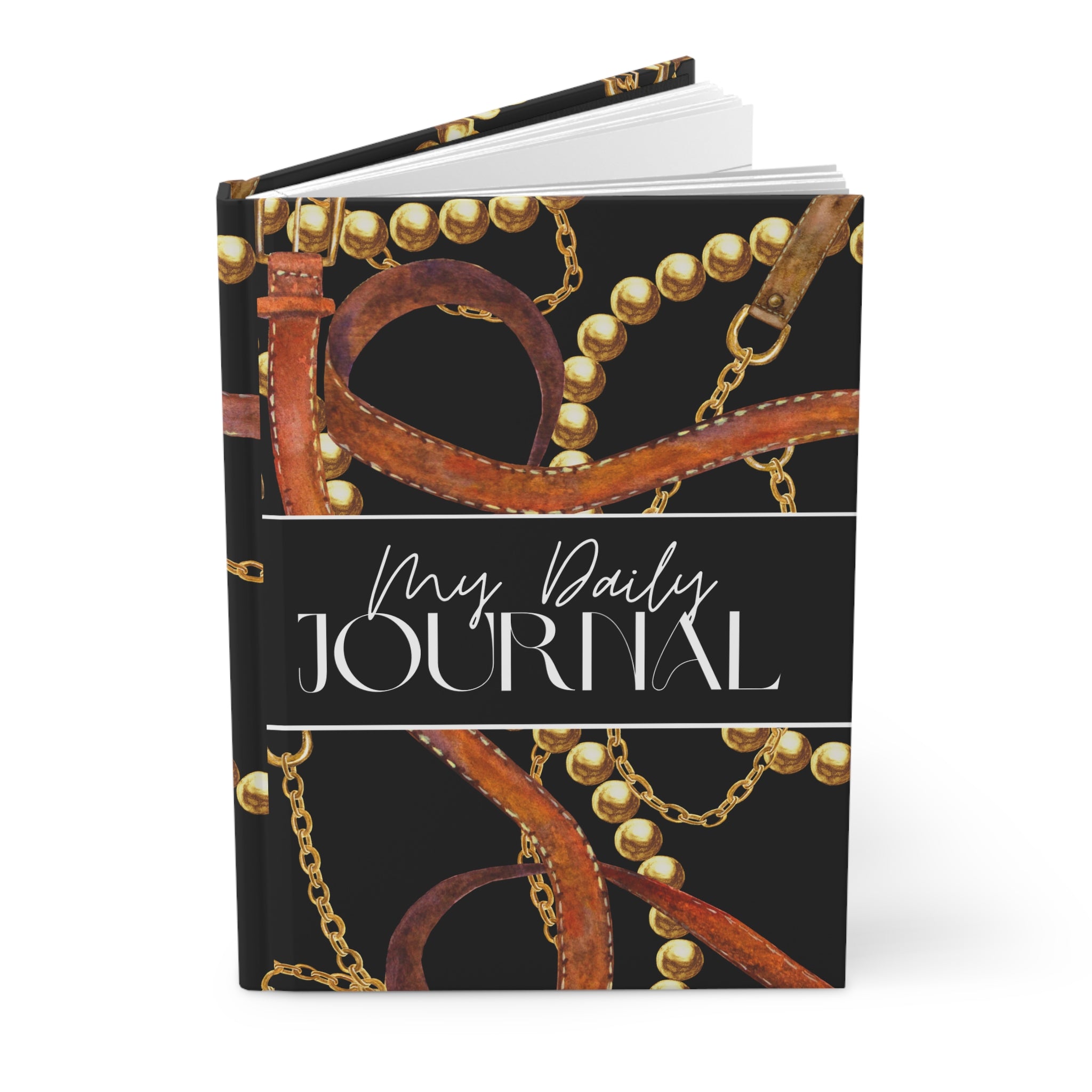 Hardcover Journal — "My Daily Journal" Black & Gold Chain Design (Lined)