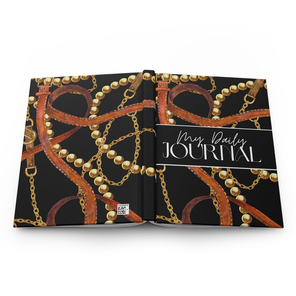 Hardcover Journal — "My Daily Journal" Black & Gold Chain Design (Lined)