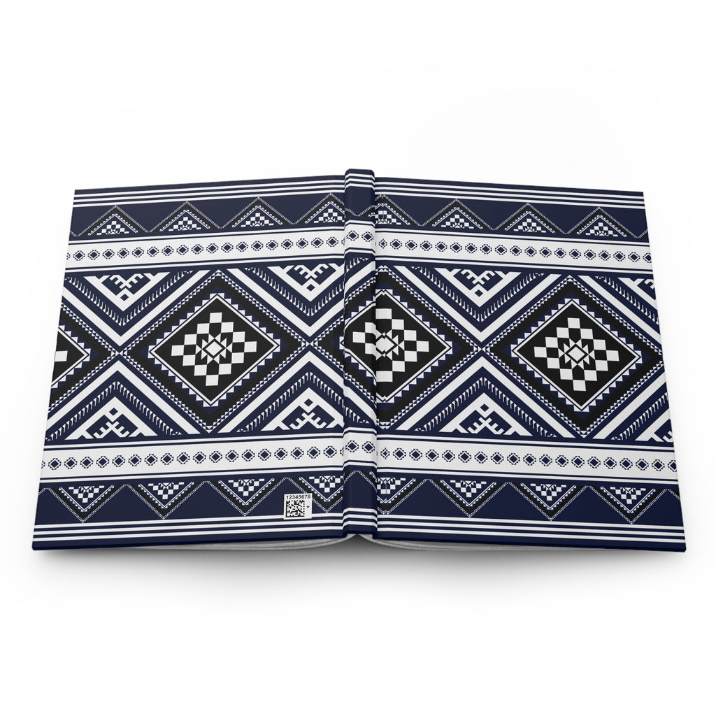 Navy Tribal Pattern Hardcover Journal — Lined Notebook for Notes & Planning