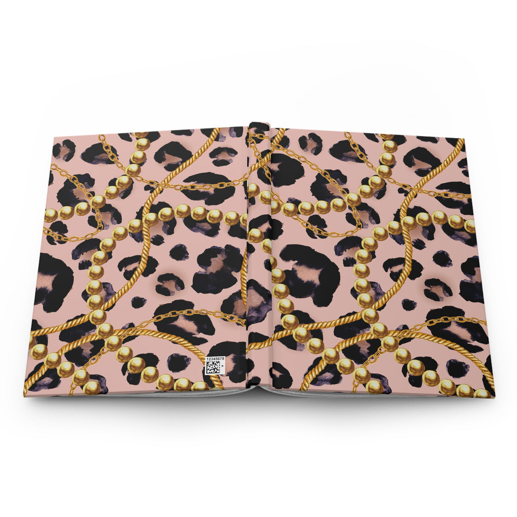 Leopard Chains Hardcover Journal — Pink Animal Print Lined Notebook by Printify