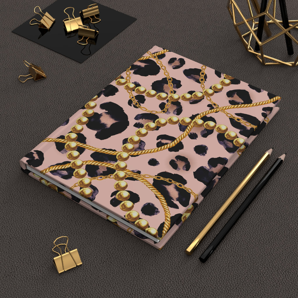 Leopard Chains Hardcover Journal — Pink Animal Print Lined Notebook by Printify