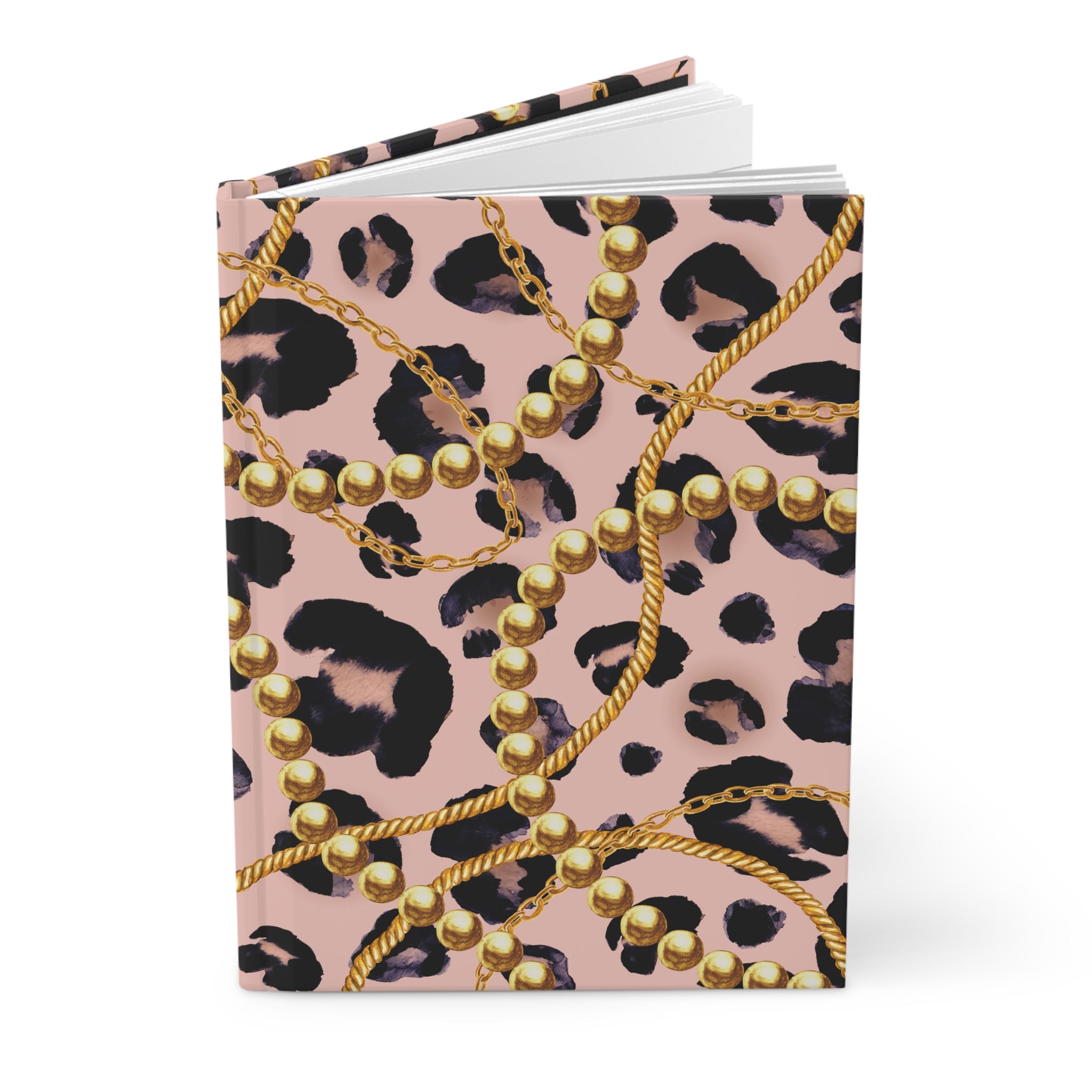Leopard Chains Hardcover Journal — Pink Animal Print Lined Notebook by Printify