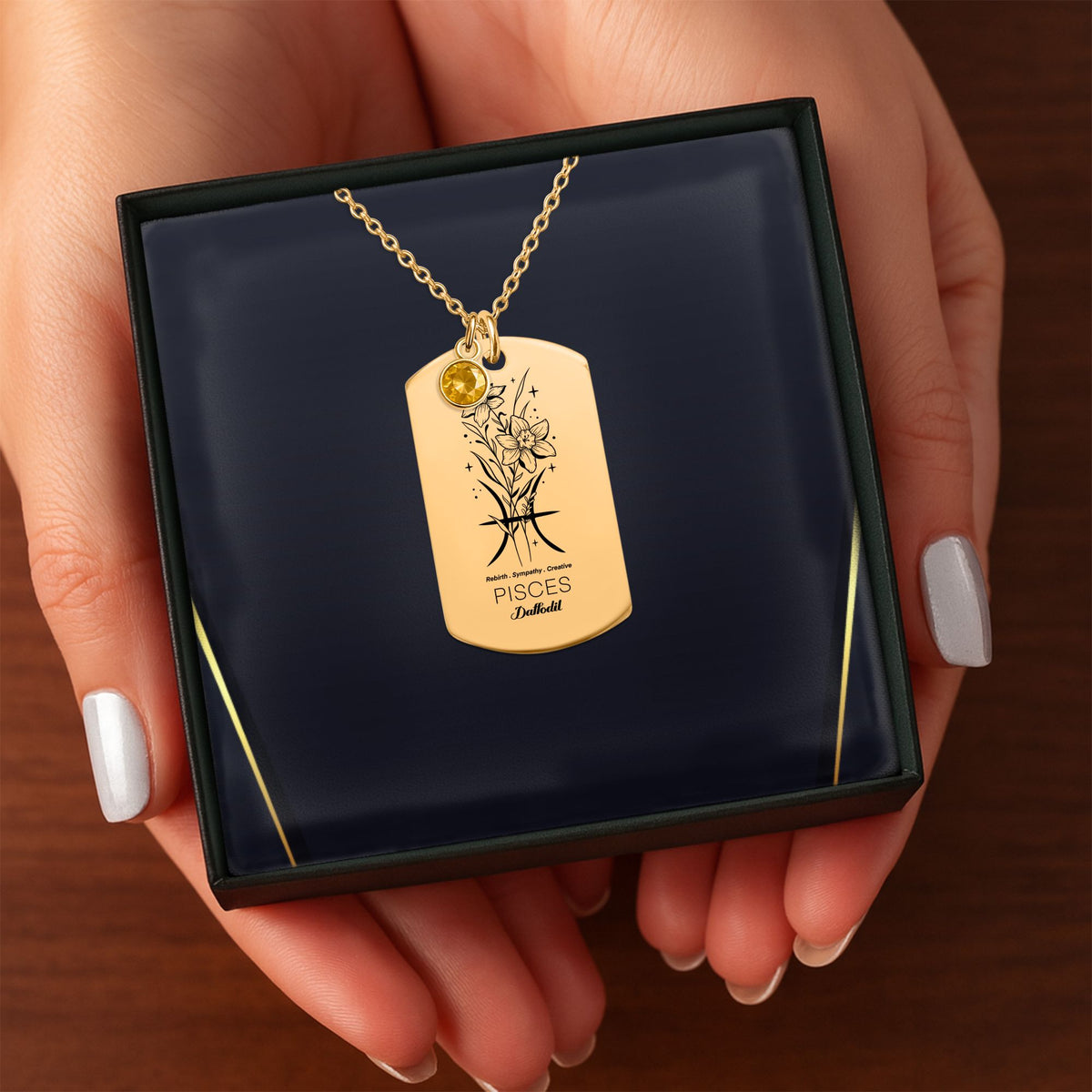 Pisces Tag Necklace with Birthstone by OwnPrint