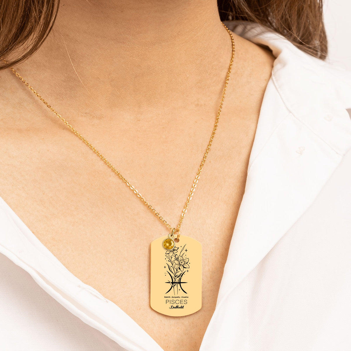 Pisces Tag Necklace with Birthstone by OwnPrint