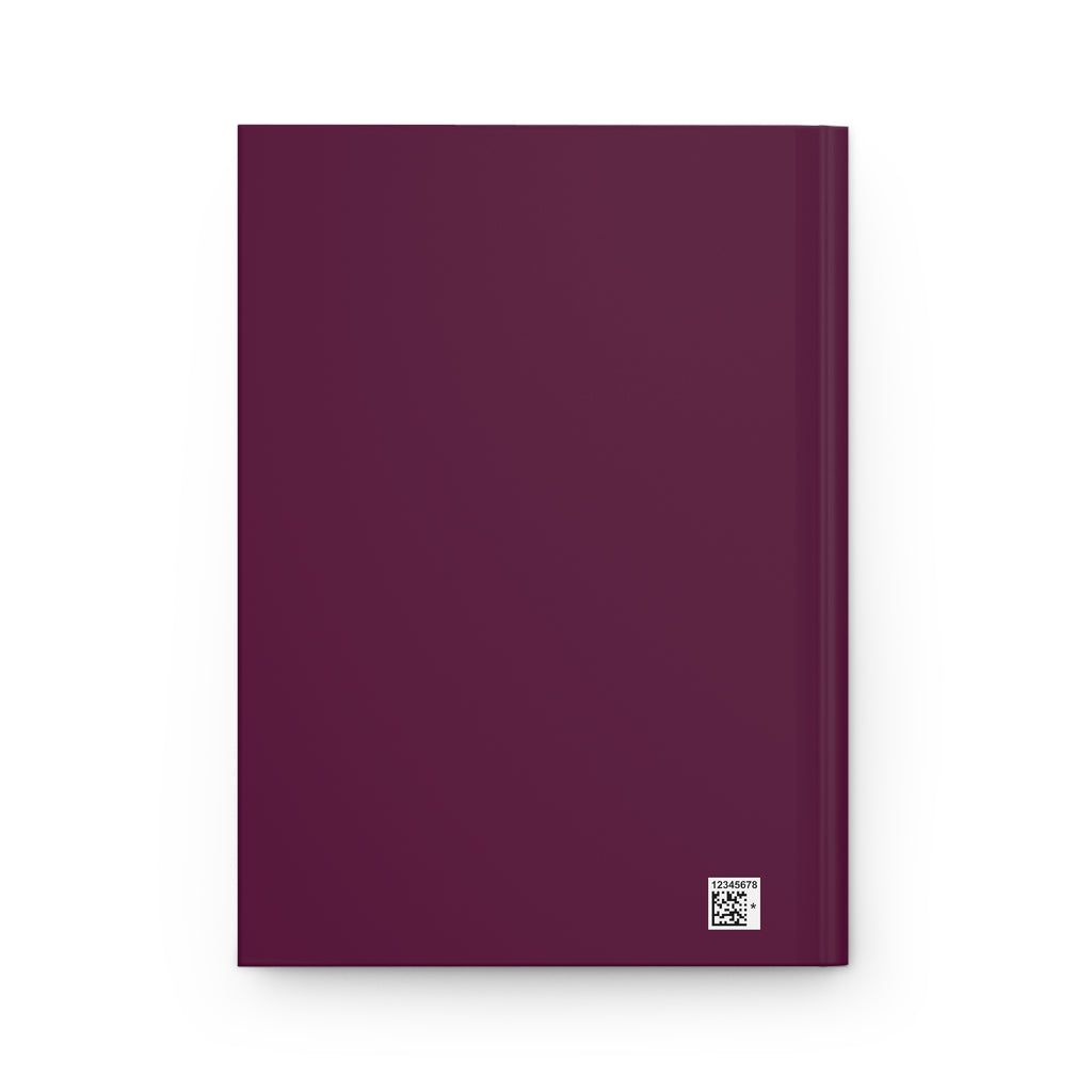 A hardcover notebook in a deep plum purple color, shown from a straight-on perspective against a clean white background.