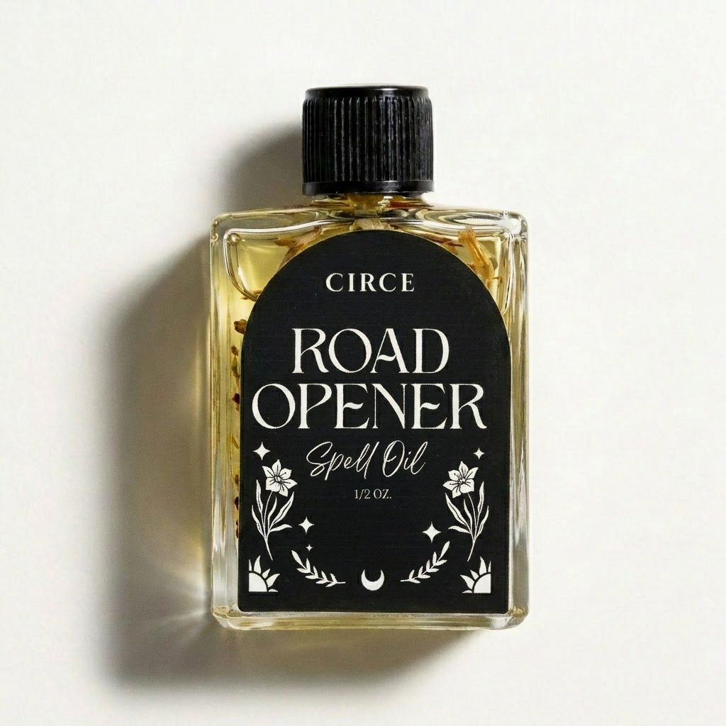 Bottle of Circe Road Opener Spell Oil on a white background