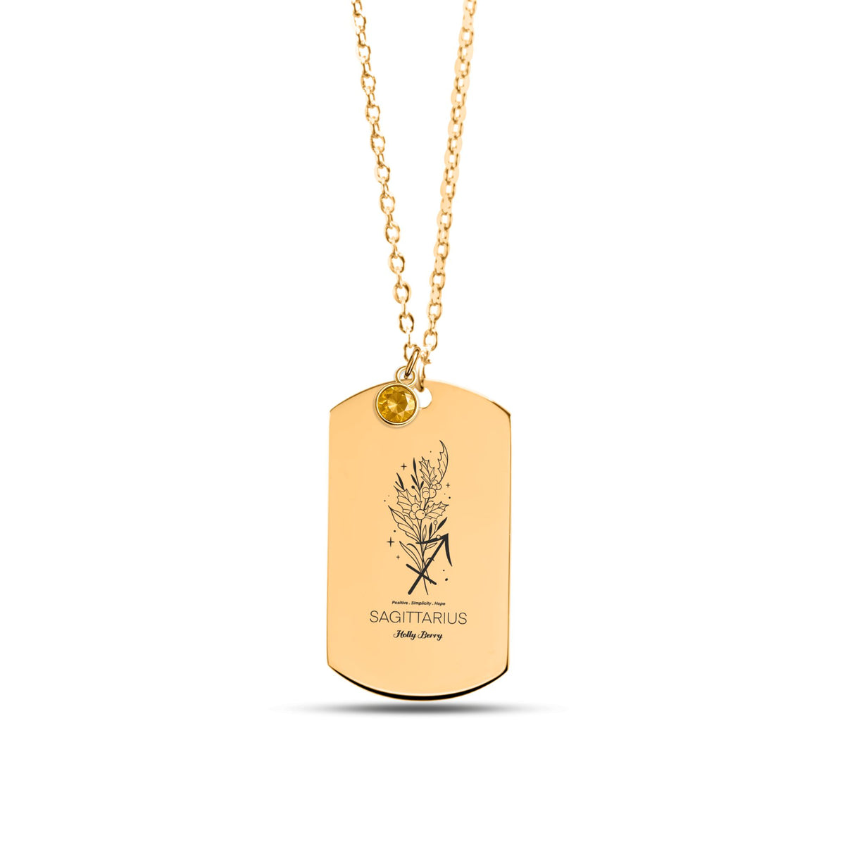 Sagittarius Birth Flower Tag Necklace with Birthstone by OwnPrint