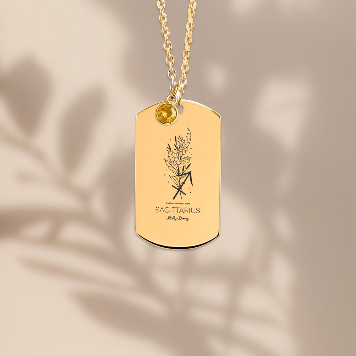 Sagittarius Birth Flower Tag Necklace with Birthstone by OwnPrint