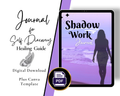 Digital download of 'Shadow Work Journal' with a silhouette of a woman on a purple background.