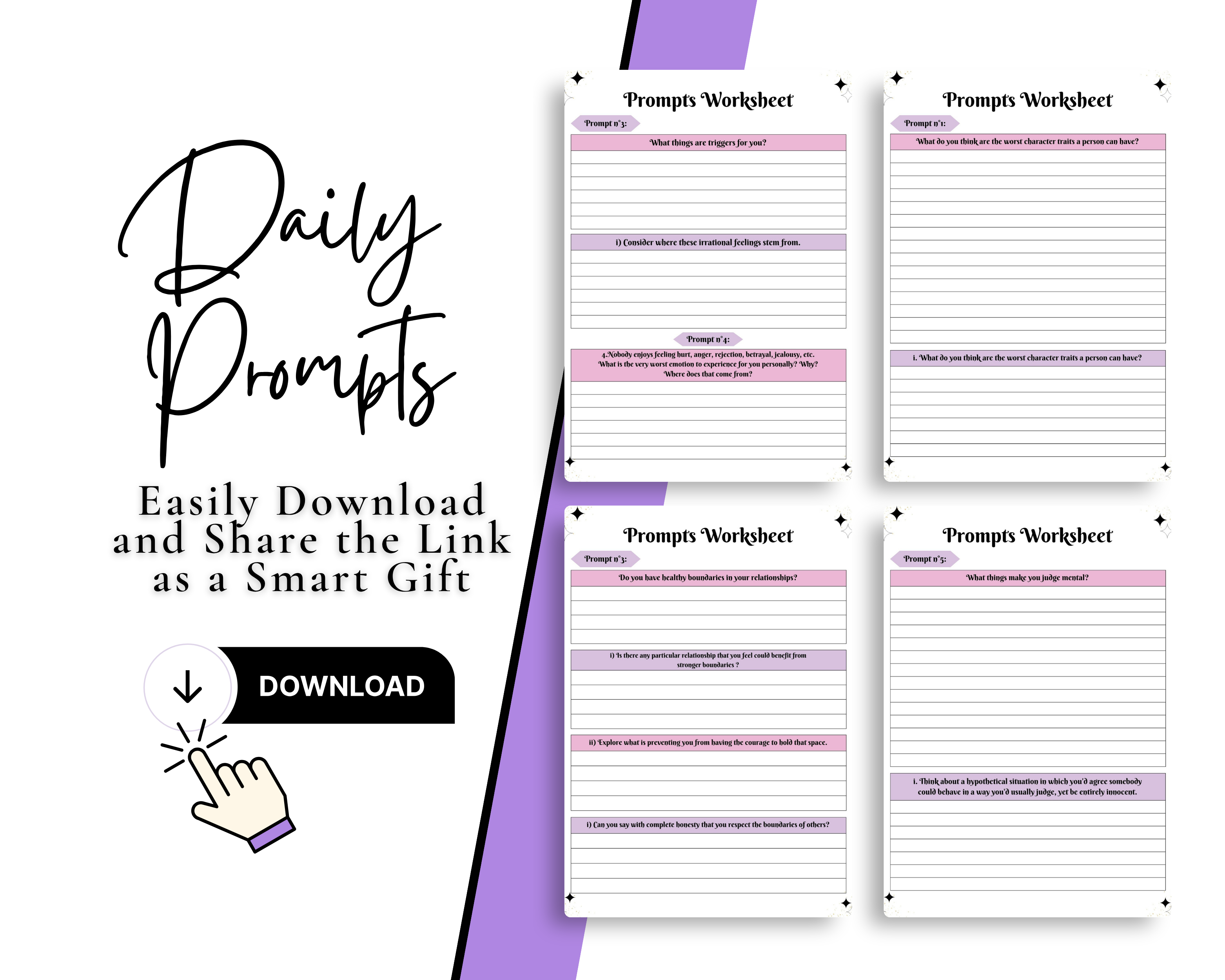 Prompts Worksheet with daily prompts on a white background