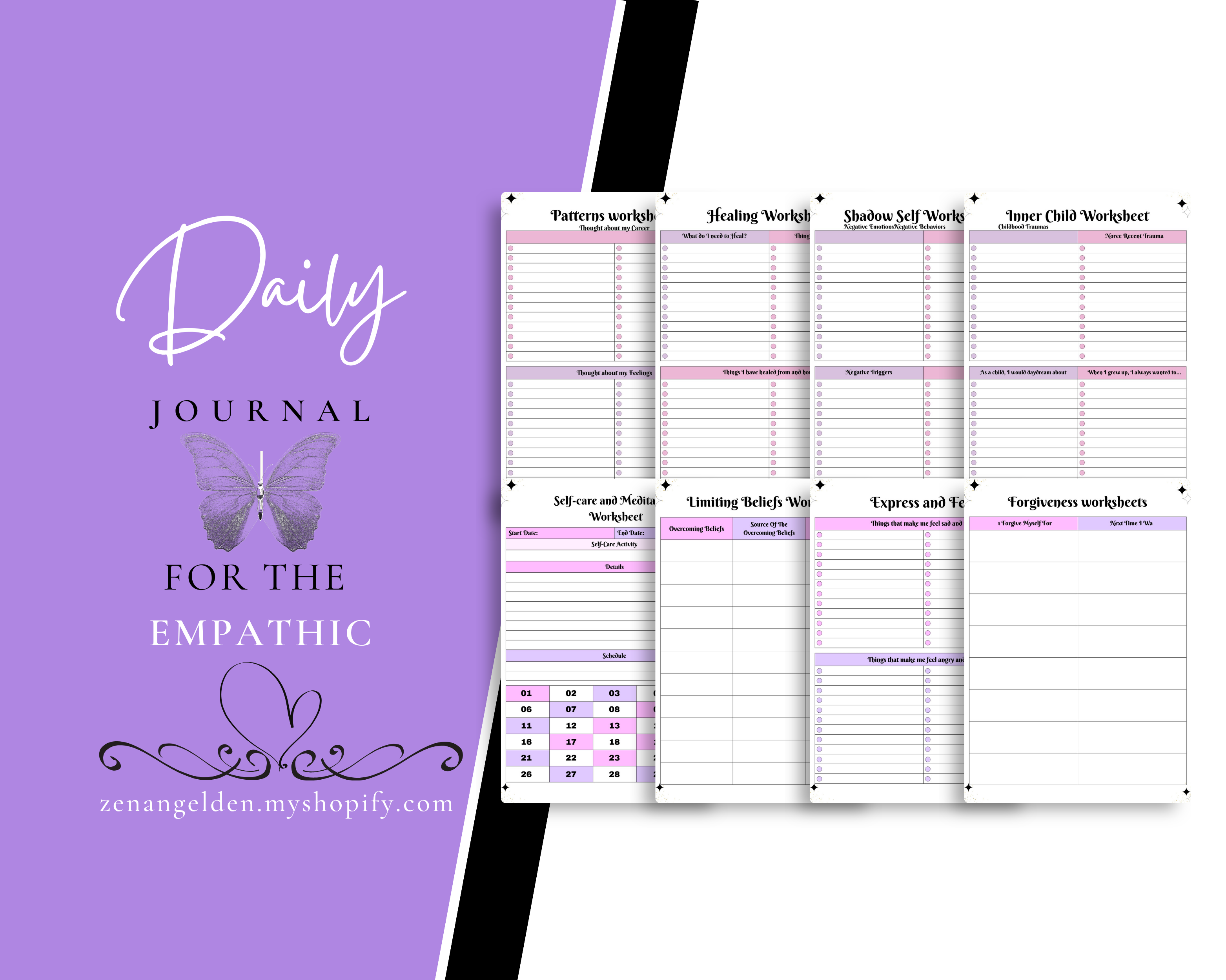 Daily journal for the empathic with a purple background and butterfly design.