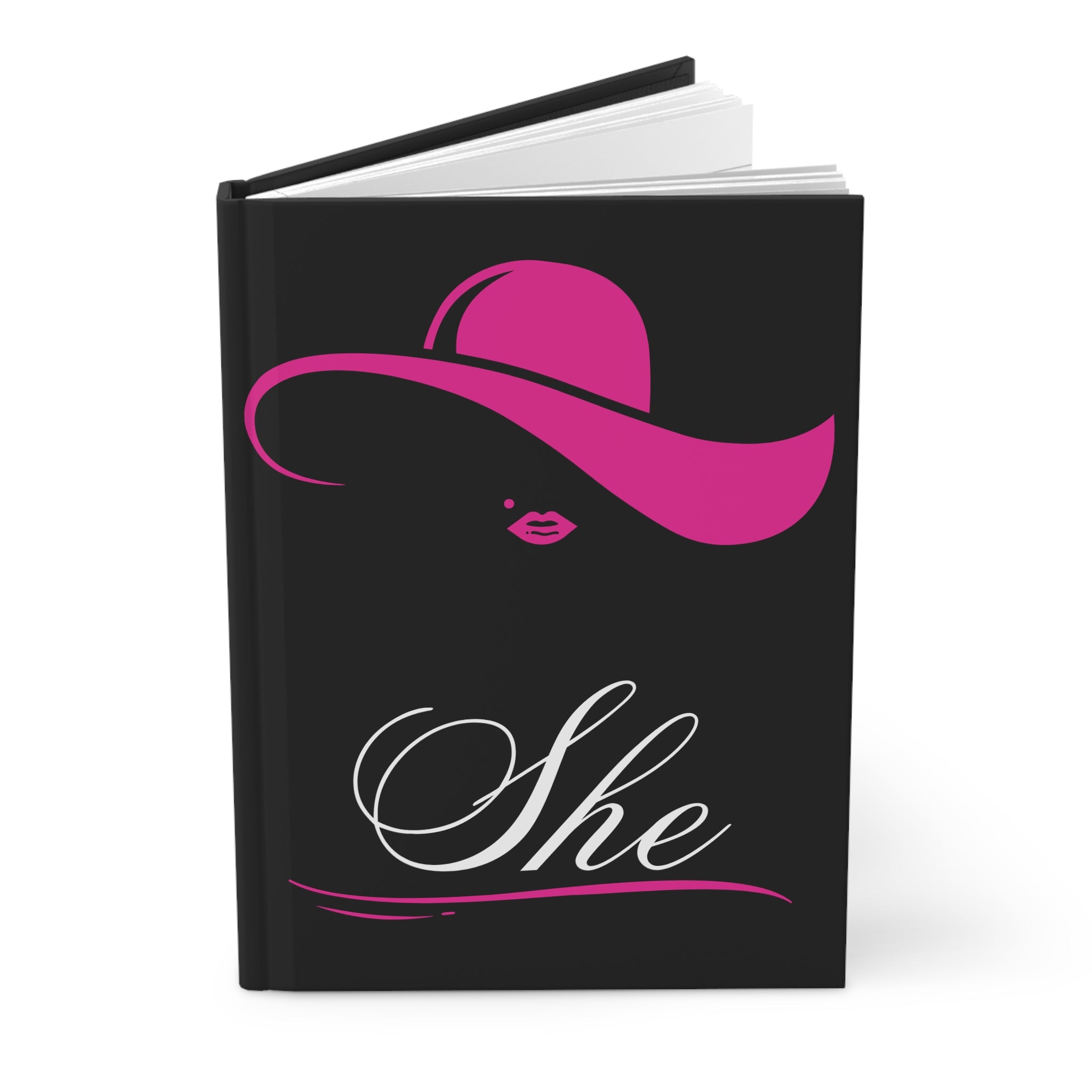 She Hardcover Journal — Elegant Pink Hat Design Lined Notebook for Women by Printify